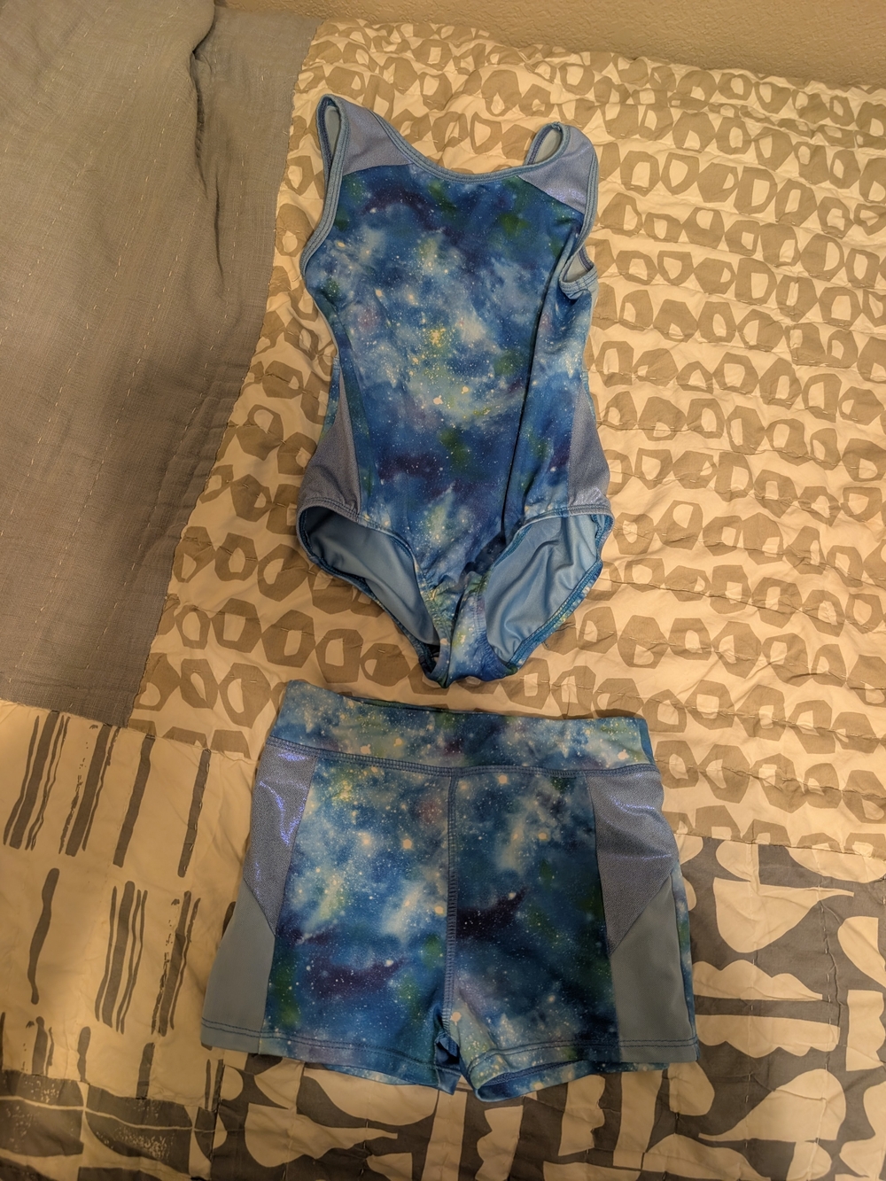 Girls' Blue Tank Leotard and Shorts Set